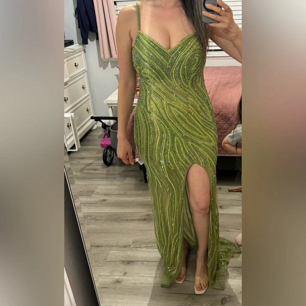 Green beaded prom dress, formal dress, pageant gown 
Size 8, M - Picture 3 of 4